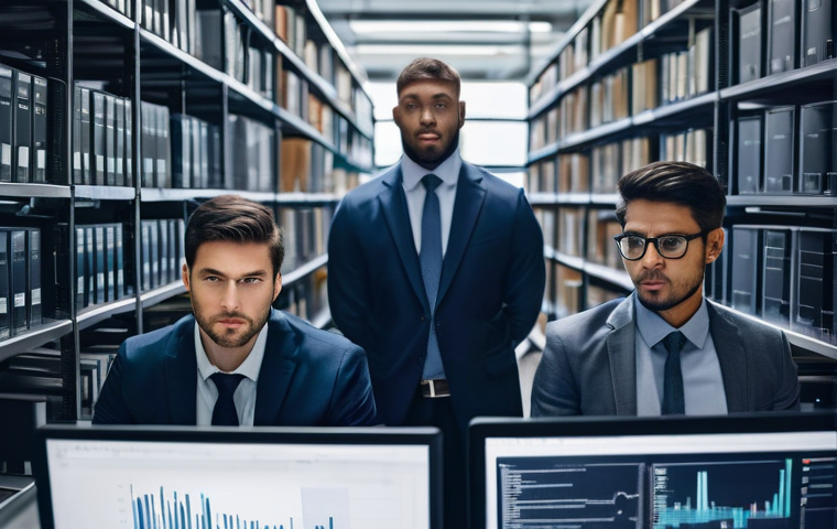 공공부문 규제와 법 - **Prompt:** A bustling, modern office environment seen from a slightly elevated perspective. In the ...