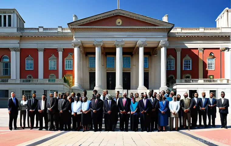 공공행정학 이론 - **Prompt:** A futuristic, bright, and spacious government administration hub. Diverse public servant...