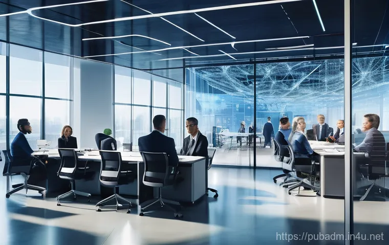 행정조직의 구조와 기능 - **Prompt:** A visually dynamic image representing the complex structure of a modern administrative o...