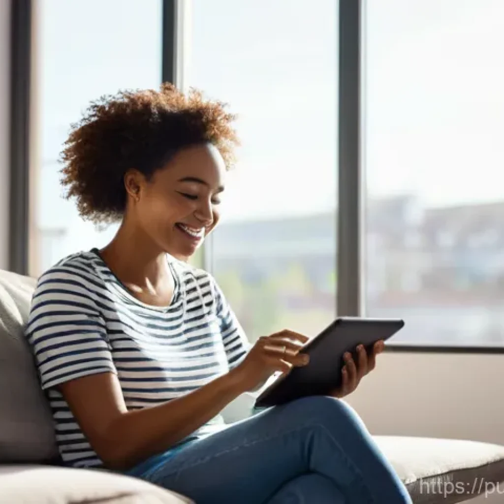 공공부문 디지털화 - **Prompt 1: The Modern Citizen's Digital Convenience**
"A bright, contemporary living room scene...