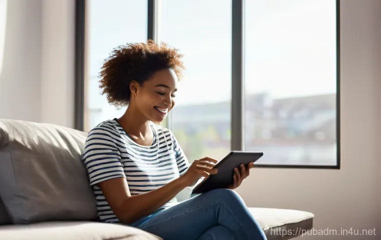 공공부문 디지털화 - **Prompt 1: The Modern Citizen's Digital Convenience**
"A bright, contemporary living room scene...