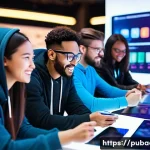 Home 17 정책 개선 및 피드백 과정 - **Prompt:** A diverse group of young game developers, both male and female, are gathered in a vibran...