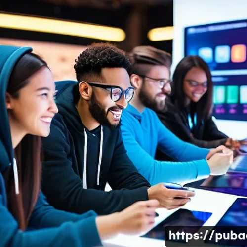 Home 29 정책 개선 및 피드백 과정 - **Prompt:** A diverse group of young game developers, both male and female, are gathered in a vibran...